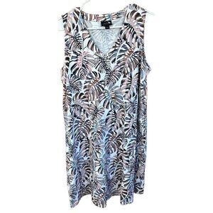 J. Jill Wearever Collection Palm Leaf Shift Stretch Dress L Pockets V Neck
